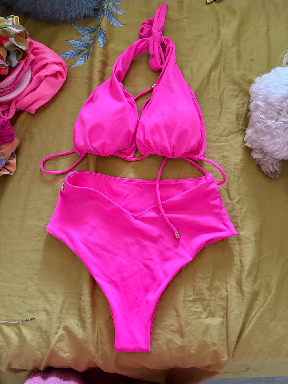 BuffBunny Neon Pink High-Waist Tie Bikini Set